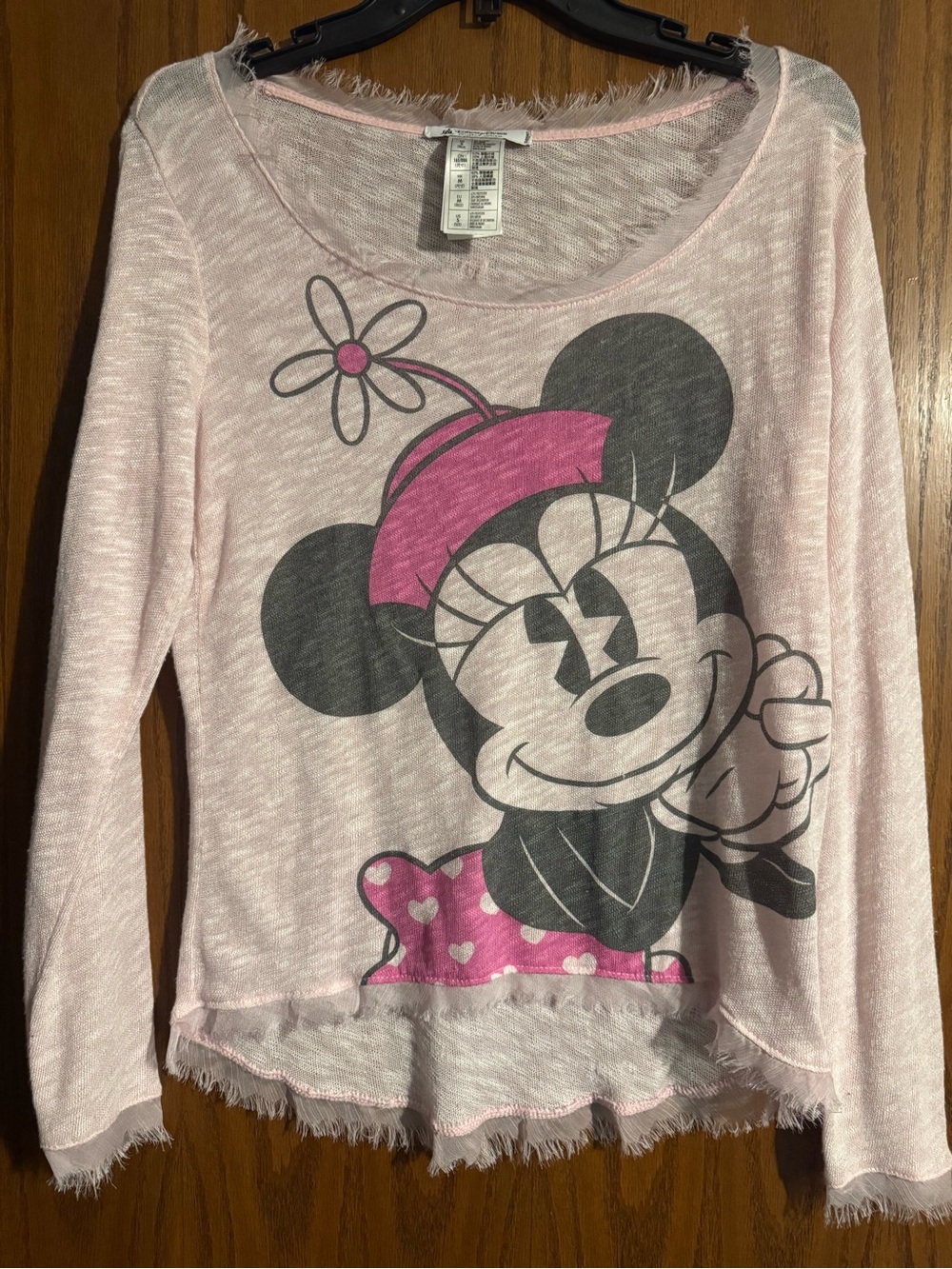 Disney Girls' Light Pink Minnie Mouse Long Sleeve Tee with Dark Gray Graphic